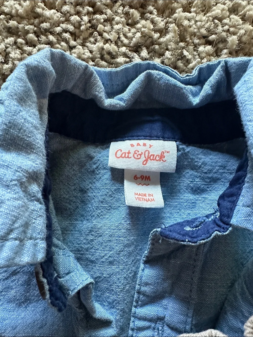 Unbranded Blue Chambray Baby Button-Up with Tan Jogger Pants